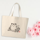 Schattigee japanse kat en sakura met "neko" stempe grote tote bag