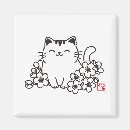 Schattigee japanse kat en sakura met "neko" stempe magneet