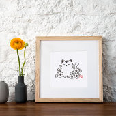 Schattigee japanse kat en sakura met "neko" stempe poster