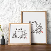 Schattigee japanse kat en sakura met "neko" stempe poster