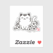 Schattigee japanse kat en sakura met "neko" stempe sticker (Vel)