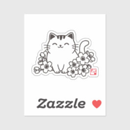 Schattigee japanse kat en sakura met "neko" stempe sticker
