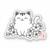 Schattigee japanse kat en sakura met "neko" stempe sticker (Voorkant)