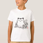 Schattigee japanse kat en sakura met "neko" stempe t-shirt (Voorkant)
