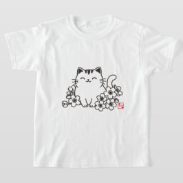 Schattigee japanse kat en sakura met "neko" stempe t-shirt