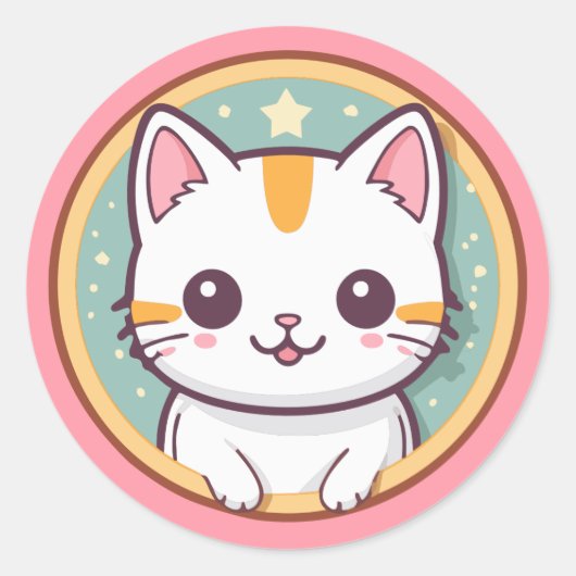 Schattigee japanse kat kawaii kitten ronde sticker (Voorkant)