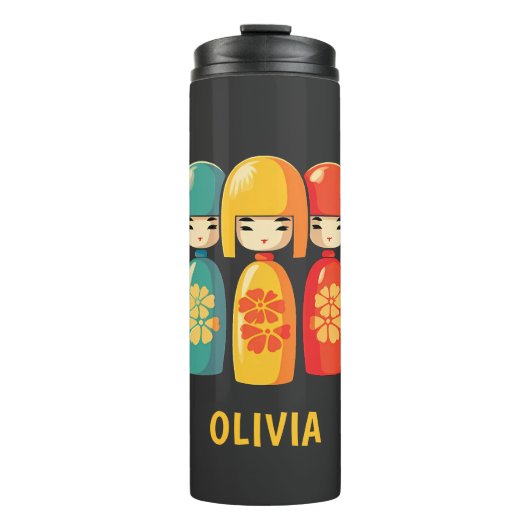 Schattigee Japanse Kokeshi-poppen Thermosbeker (Voorkant)