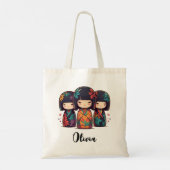Schattigee Japanse Kokeshi-poppen Tote Bag (Achterkant)