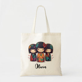 Schattigee Japanse Kokeshi-poppen Tote Bag