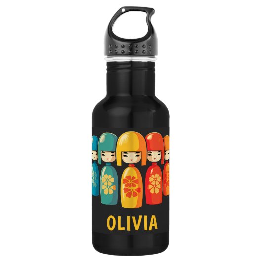 Schattigee Japanse Kokeshi-poppen Waterfles (Voorkant)