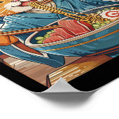 Schattigee Japanse Ramen Cat The Great Wave Poster (Hoek)