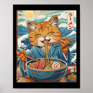 Schattigee Japanse Ramen Cat The Great Wave Poster