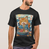 Schattigee Japanse Ramen Cat The Great Wave T-shirt (Voorkant)