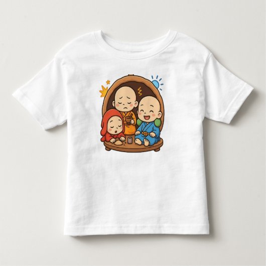 Schattigee Japanse stijl monniken grafisch T-shirt (Voorkant)