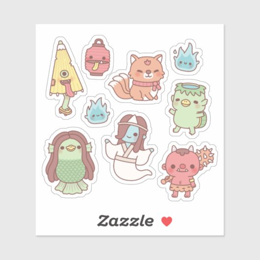Schattigee Japanse Yokai demonen en geesten Sticker (Vel)