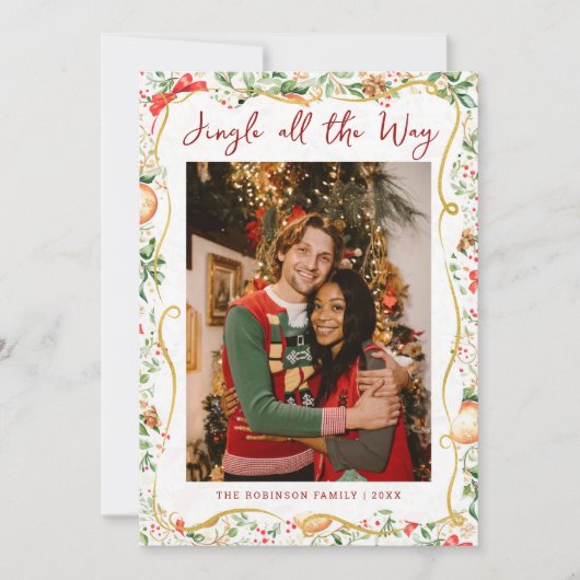 Schattigee Jingle Christmas Greenery Pattern 1 Fot Feestdagenkaart (Voorkant)