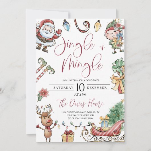 Schattigee Jingle en Mingle Christmas Party Uitnod Kaart (Voorkant)