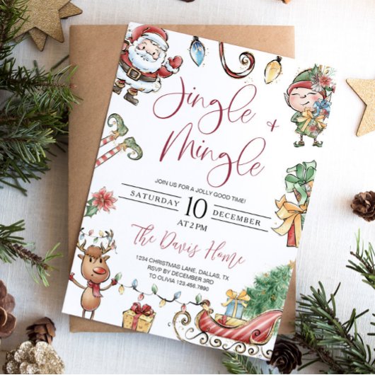 Schattigee Jingle en Mingle Christmas Party Uitnod Kaart