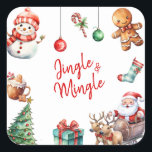 Schattigee Jingle en Mingle Christmas Vierkante Sticker<br><div class="desc">Schattigee Jingle en Mingle Christmas Square Sticker</div>