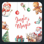 Schattigee Jingle en Mingle Christmas Vierkante Sticker<br><div class="desc">Schattigee Jingle en Mingle Christmas Square Sticker</div>