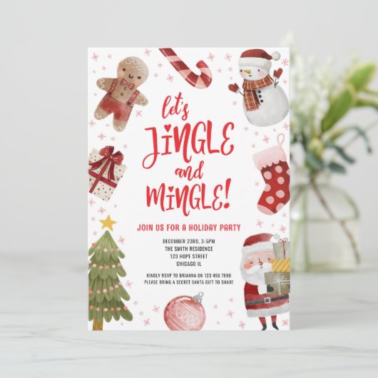 Schattigee Jingle en Mingle Red Christmas Holiday  Kaart (Staand voorkant)