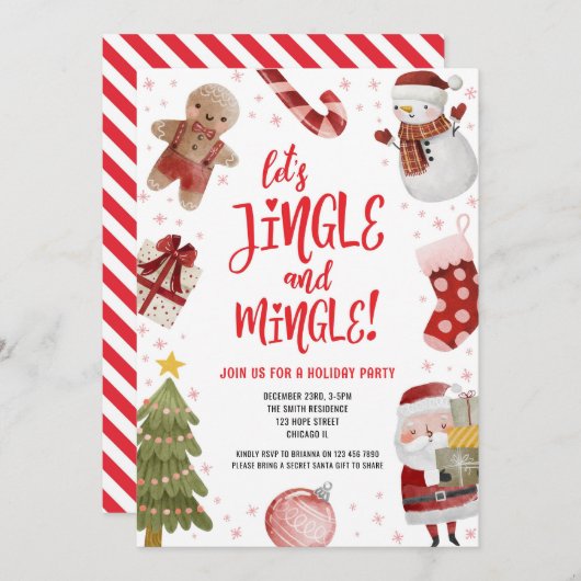 Schattigee Jingle en Mingle Red Christmas Holiday  Kaart (Voorkant / Achterkant)