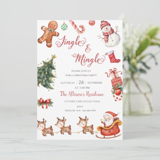 Schattigee Jingle & Mingle Red Christmas Party Kaart (Staand voorkant)