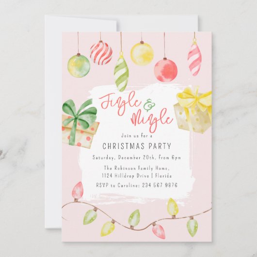 Schattigee Jingle & Mingle Roze Kerstfeest Kaart (Voorkant)