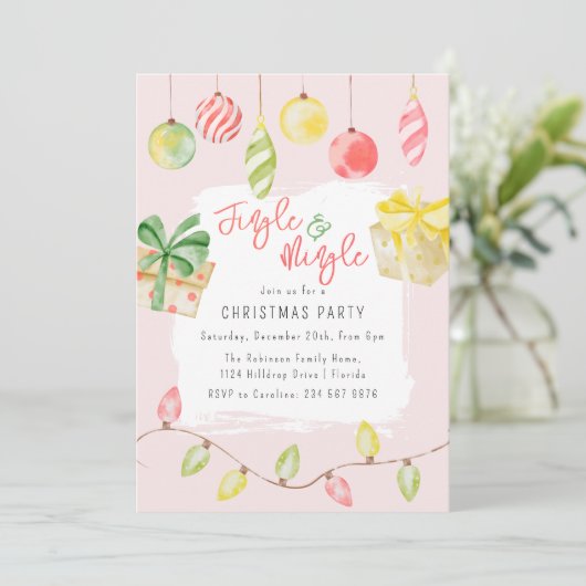 Schattigee Jingle & Mingle Roze Kerstfeest Kaart (Staand voorkant)
