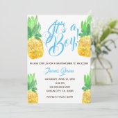 Schattigee jongen ananas tropisch baby shower uitn kaart (Staand voorkant)