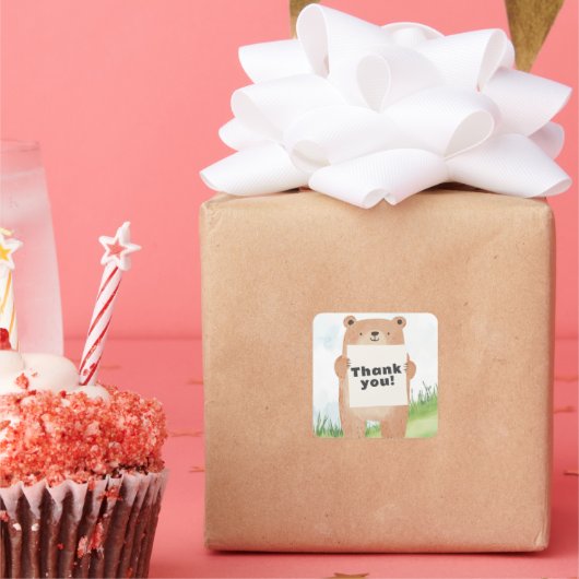 Schattigee jongen Beer Houdnaam of bericht Vierkante Sticker (Feest)