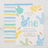 Schattigee Jongen Bunny 1e Verjaardag Kaart (Voorkant / Achterkant)