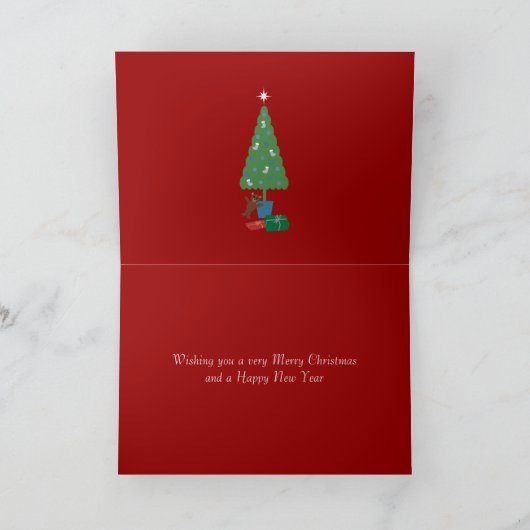 Schattigee Jongen & Decoratie Doos Rode Kerst Kaar Feestdagen Kaart (Binnen)