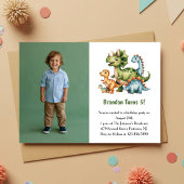 Schattigee Jongen Dinosaurus Foto Kinderen Verjaar Kaart