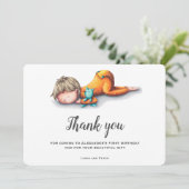 Schattigee jongen eerste verjaardag bedankkaart (Staand voorkant)