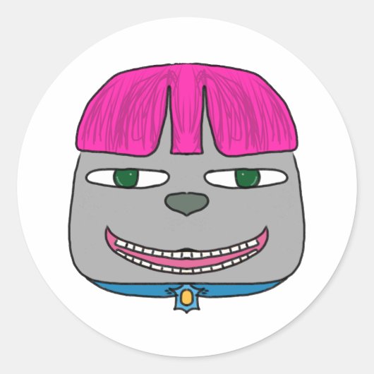 Schattigee jongen met roze haar en speelse uitdruk ronde sticker (Voorkant)