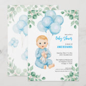 Schattigee jongen moderne eucalyptus blauwe ballon kaart (Voorkant / Achterkant)