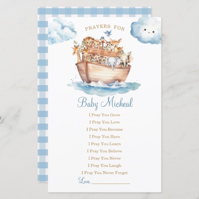 Schattigee jongen Noach's Ark Baby shower voor Bab (Voorkant / Achterkant)