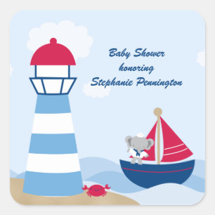 Schattigee jongen olifant zeiler baby shower stick vierkante sticker