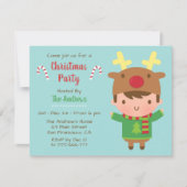 Schattigee Jongen Rendieren Pet Kerstfeest Uitnodi Kaart (Voorkant)