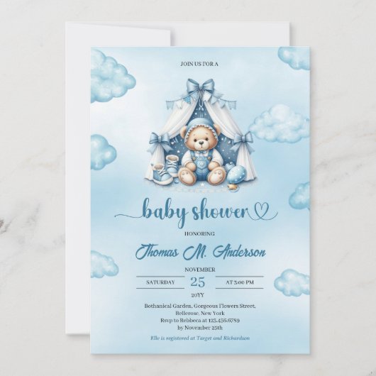 Schattigee jongen teddybeer in tentblauw bruin ivo kaart (Voorkant)