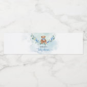 Schattigee jongen teddybeer lichtblauw bloemeneuca waterfles etiket (Enkel label)