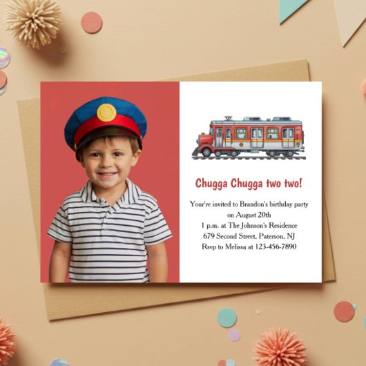 Schattigee Jongen Train Foto Kinder 2e Verjaardags Kaart