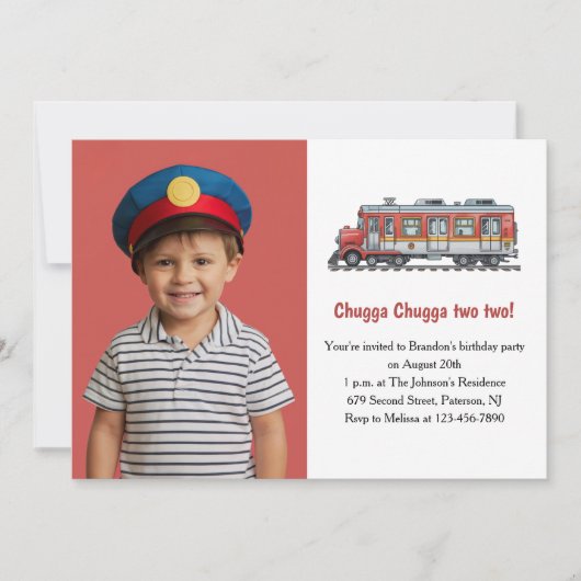 Schattigee Jongen Train Foto Kinder 2e Verjaardags Kaart (Voorkant)