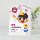 Schattigee Jongen Verjaardag Uitnodiging (Staand voorkant)