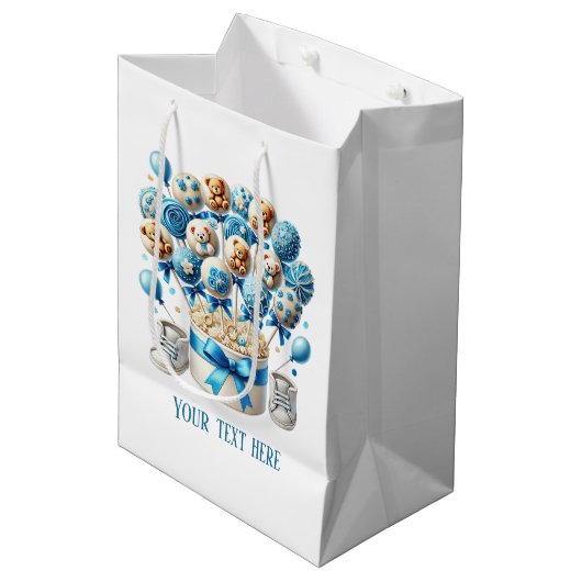 Schattigee jongens baby shower aanpasbaar medium cadeauzakje (Voorkant Gekanteld)