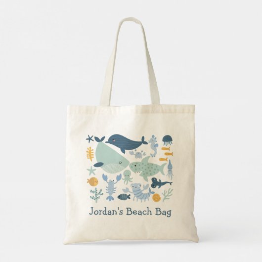 Schattigee Jongens Blauw Groen Zee Creatures Beach Tote Bag (Achterkant)