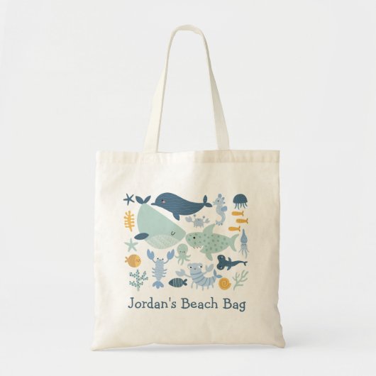 Schattigee Jongens Blauw Groen Zee Creatures Beach Tote Bag (Voorkant)