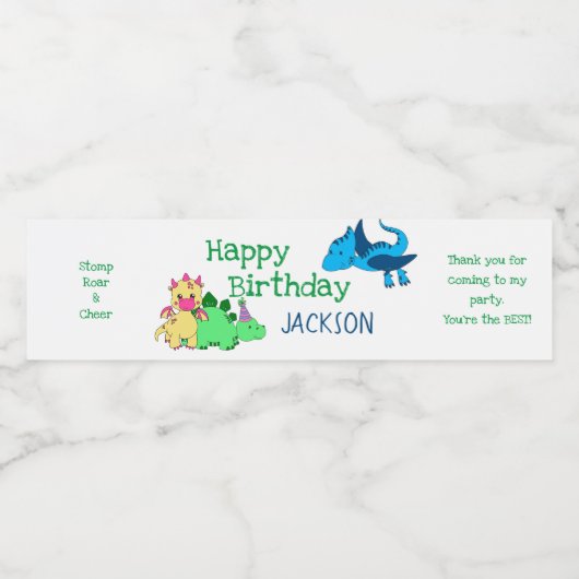 Schattigee Jongens Dinosaurus Kinder Partij Waterfles Etiket (Enkel label)