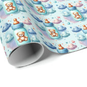 Schattigee jongens flesje betegeld baby shower cadeaupapier (Rol Hoek)